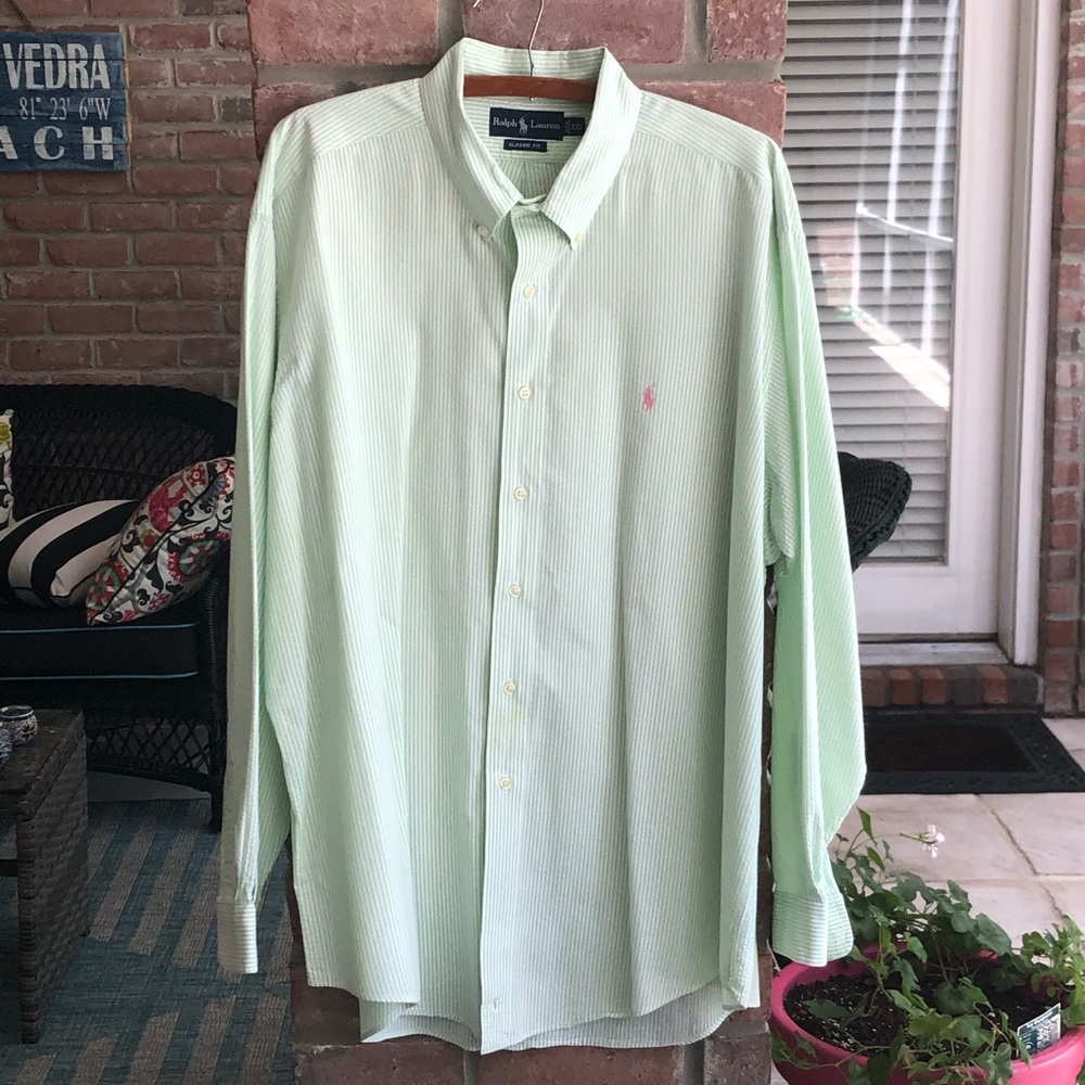 RALPH LAUREN XXL Classic Fit Green Seersucker Men